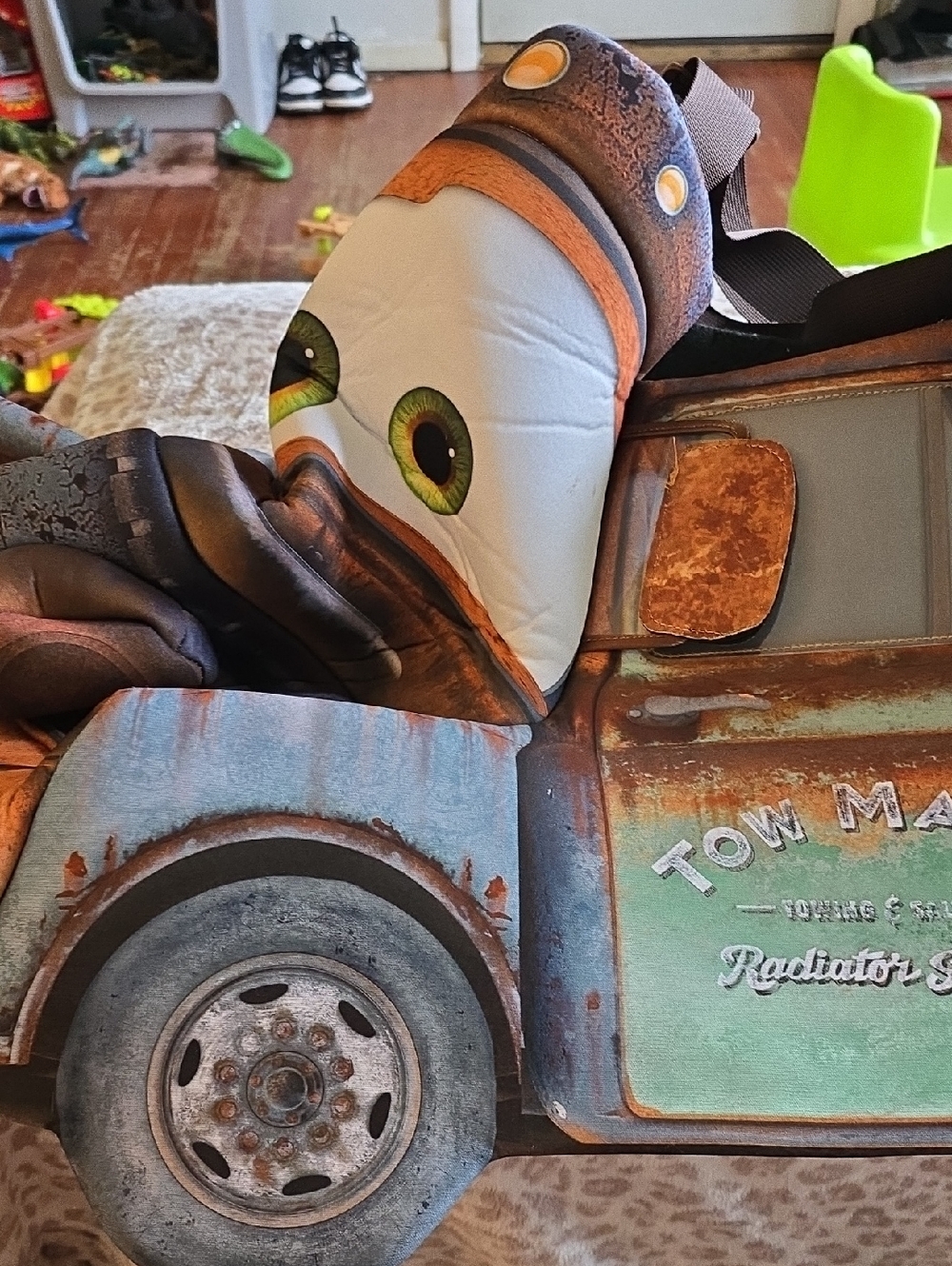 Kids Tow Truck Costume Cover in Brown and Green with Character Face